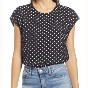 Halogen Black and White Polka Dot Cap Sleeve Top NWT Size XS